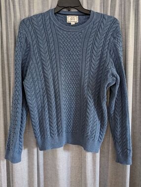 Jos A Bank Sweater Mens L Blue Heritage Grandpacore Cotton Chunky Knit Fisherman